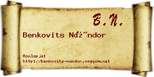 Benkovits Nándor névjegykártya